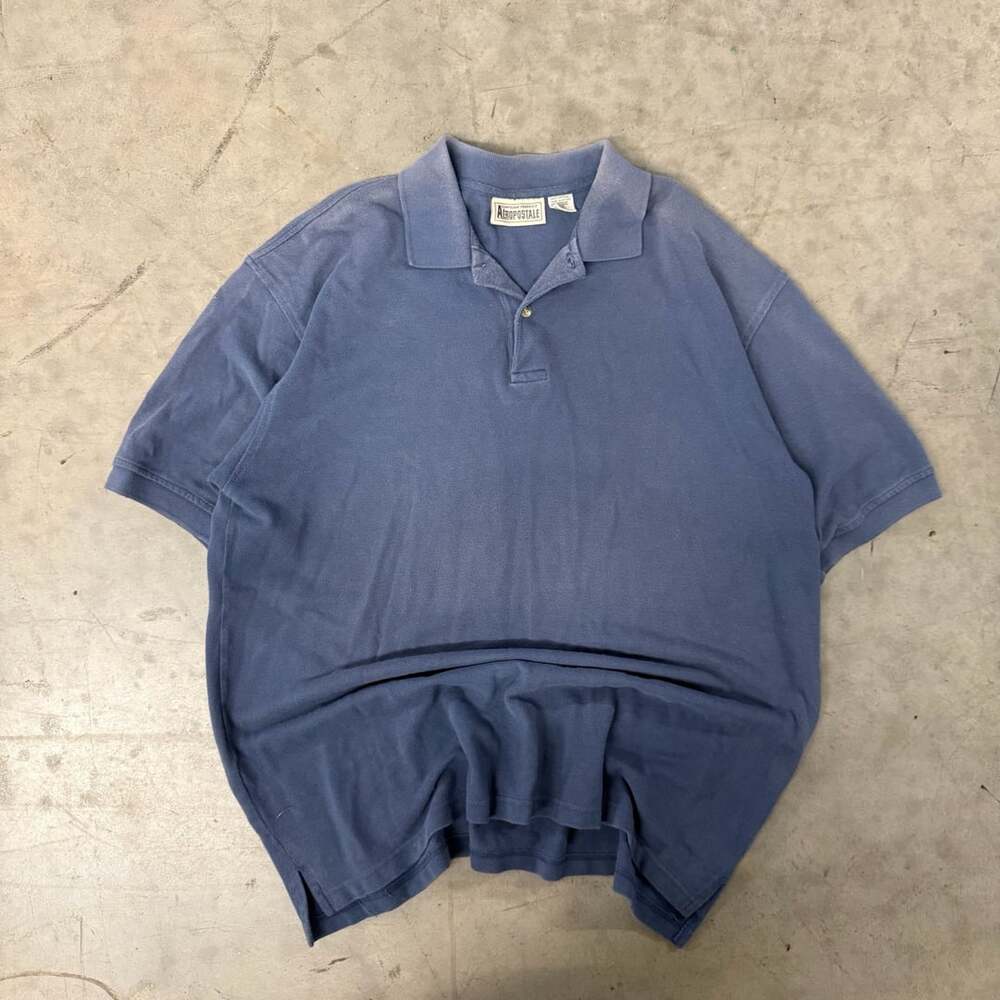 Aeropostale Short Sleeve Polo Shirt Size L Blue Cotton Vintage